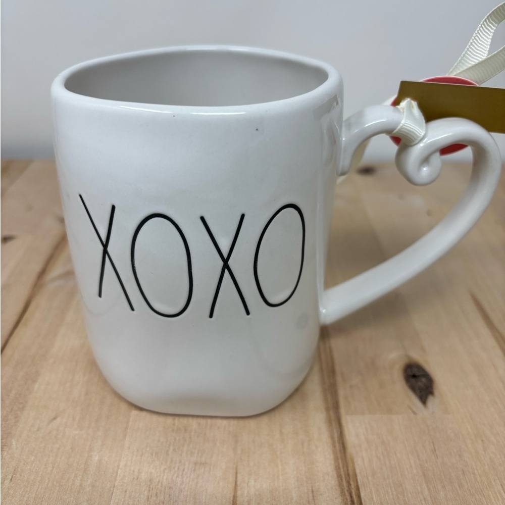Rae Dunn XOXO Hugs Kisses Mug White Ceramic with Heart Shaped Handle New